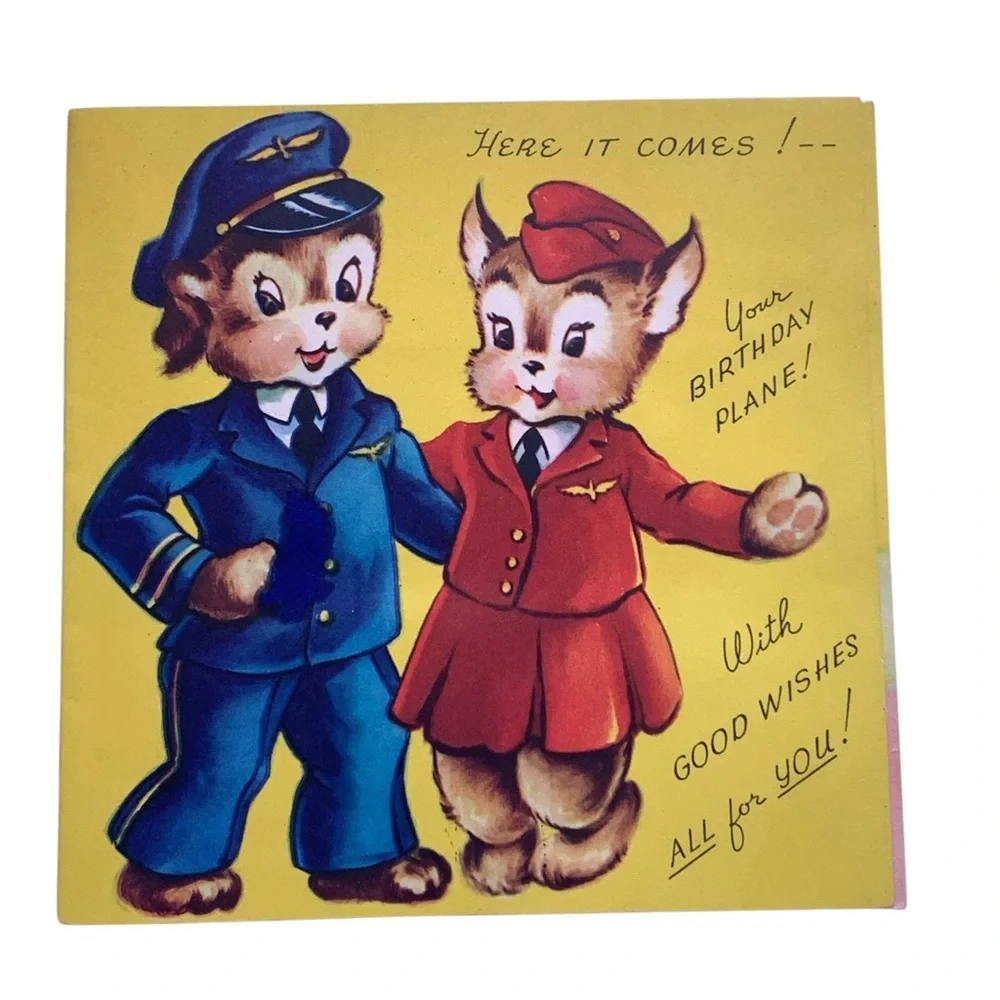 Vintage 50’s Happy Birthday Card “Here It Comes! Your Birthday Plane! Emphemera